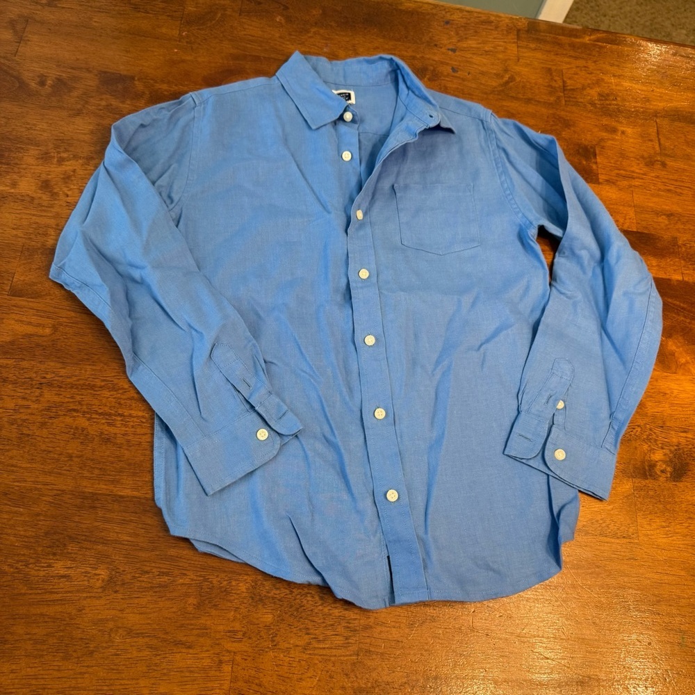 Janie and Jack Casual Blue Button-Down Shirt 100% linen size 10